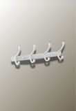 Porte-Manteau Mural Blanc en Aluminium, 4 Crochets en Virgule, Barre Plate