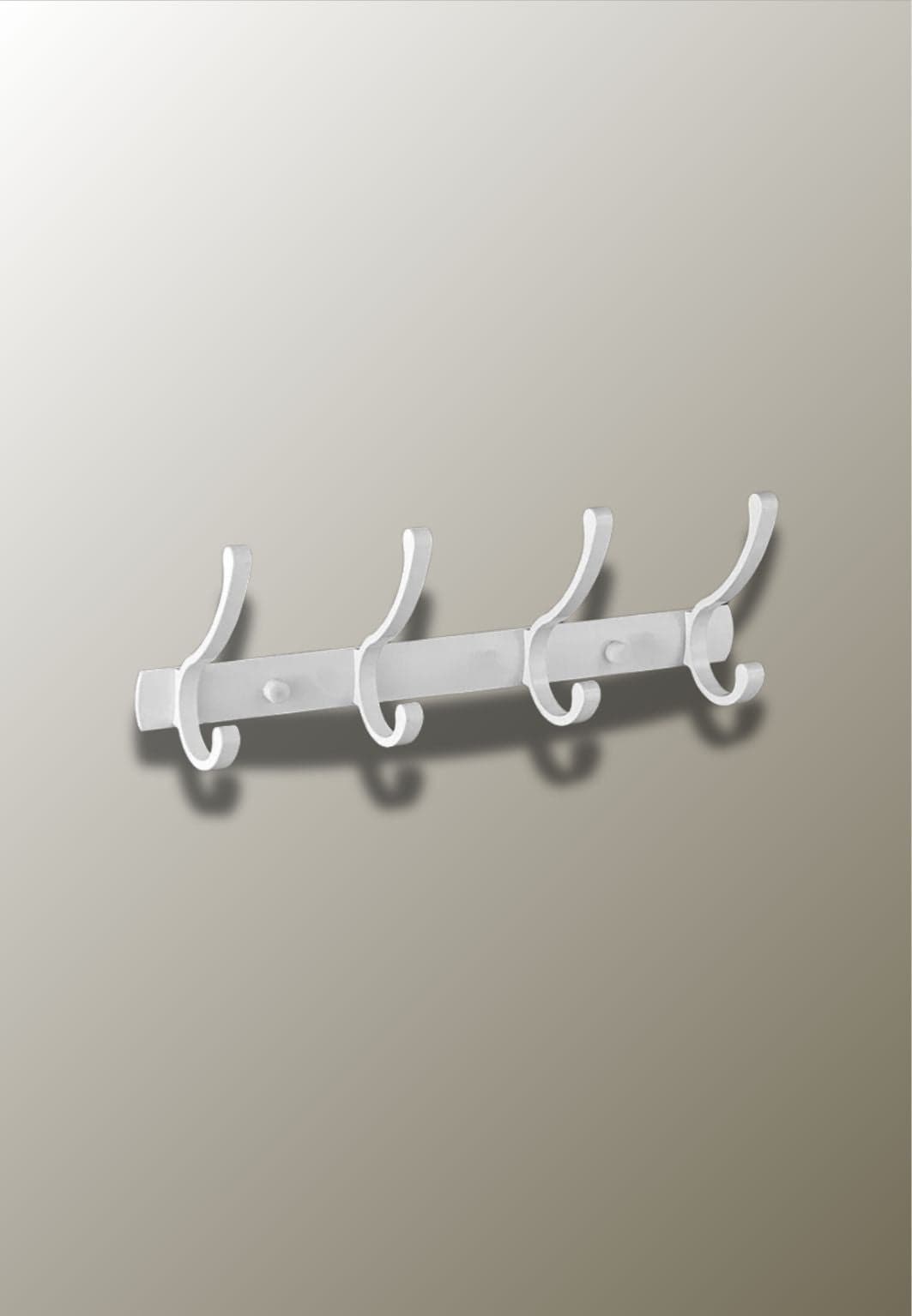Porte-Manteau Mural Blanc en Aluminium, 4 Crochets en Virgule, Barre Plate