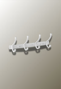 Porte-Manteau Mural Blanc en Aluminium, 4 Crochets en Virgule, Barre Plate