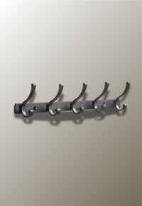 Porte-Manteau Mural en Aluminium Noir, 5 Crochets Doubles