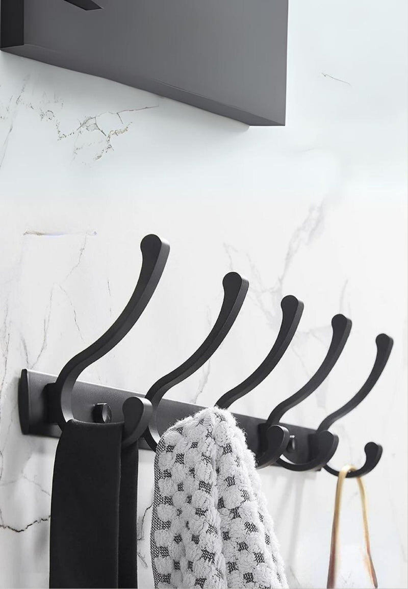 Porte-Manteau Mural en Aluminium Noir, 5 Crochets Doubles, vue 3