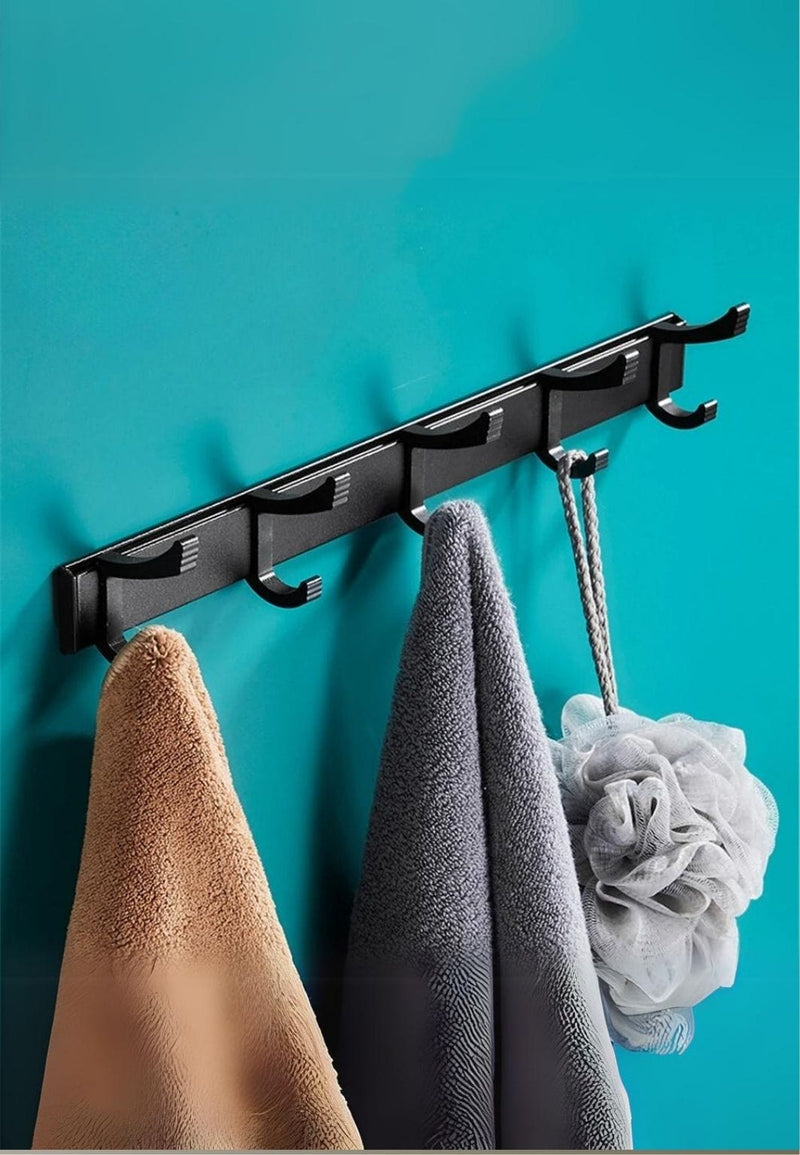 Porte-Manteau Mural Noir 5 Doubles Crochets en Aluminium, 36 cm