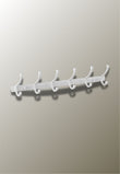 Porte-Manteau Mural Blanc, 6 Crochets en Virgule sur Barre Plate
