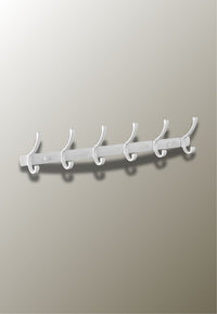 Porte-Manteau Mural Blanc, 6 Crochets en Virgule sur Barre Plate