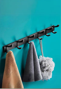 Porte-Manteau Mural Noir, 6 Doubles Crochets, Barre de 44 cm