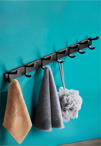 Porte-Manteau Mural Noir en Aluminium, 7 Doubles Crochets, 51 cm