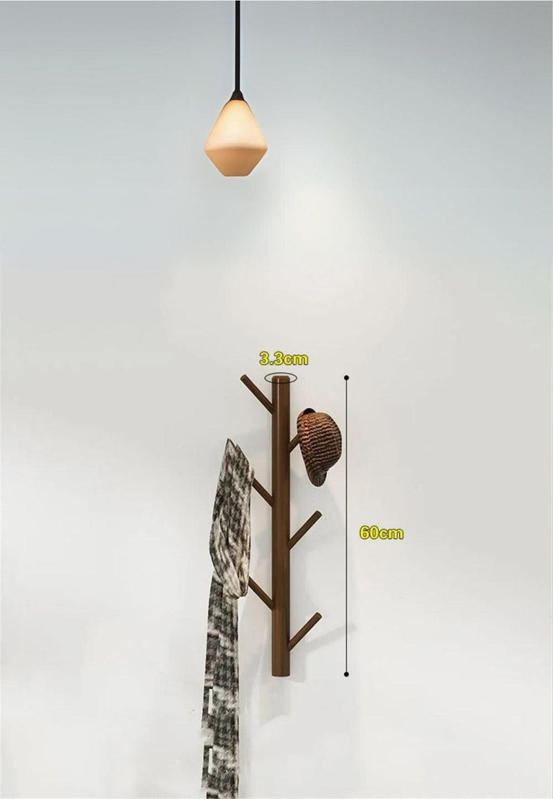 Porte-Manteau Mural Branches en Bois Foncé, 6 Crochets, 60 cm