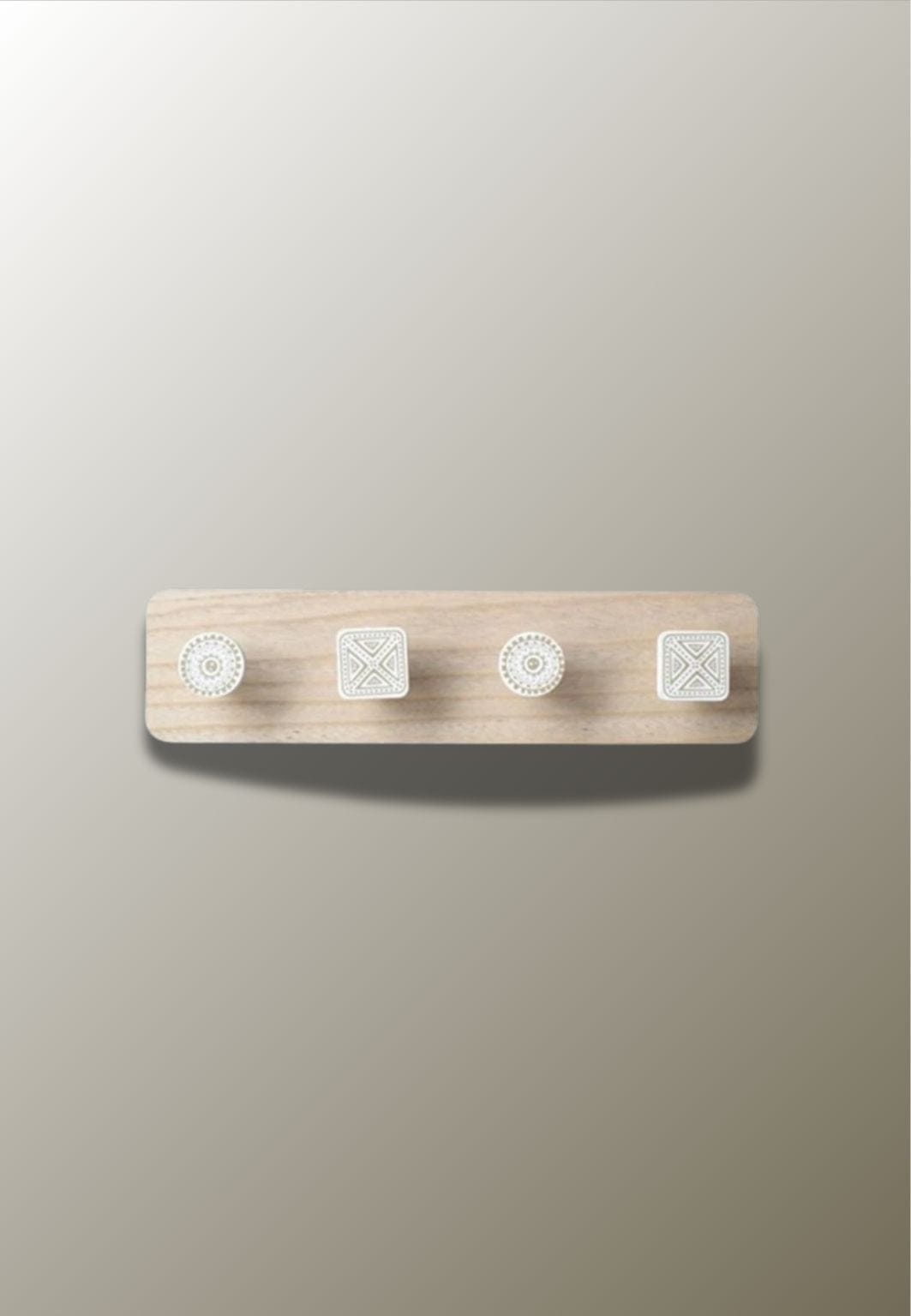 Porte-Manteau Mural en Bois Clair, 4 Crochets Gravés, Ronds et Carrés