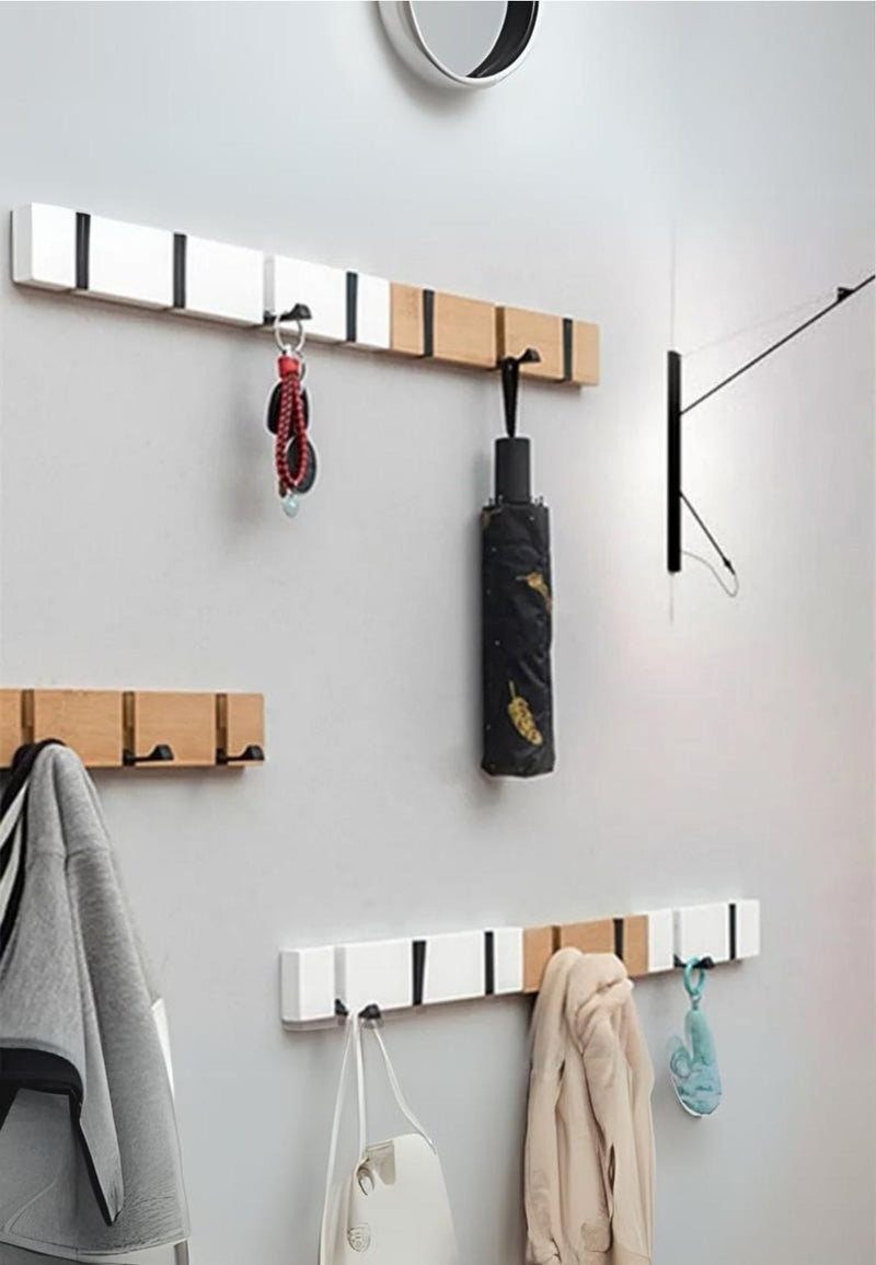 Porte-Manteau Mural Pliable en Bambou Naturel, 3 à 5 Crochets Noirs, vue 2