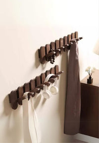 Porte-Manteau Mural en Bois Foncé, 3 Crochets Rabattables, Lames Arrondies, vue 2