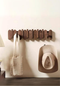 Porte-Manteau Mural en Bois Foncé, 5 Crochets Rabattables, Lames Arrondies, 37 cm, vue 3
