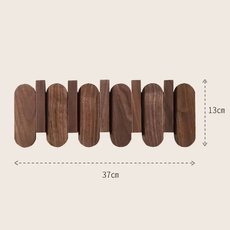Porte-Manteau Mural en Bois Foncé, 5 Crochets Rabattables, Lames Arrondies, 37 cm, vue 4