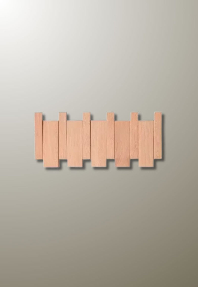 Porte-Manteau Mural Design en Bois Clair, 4 Patères Pliables