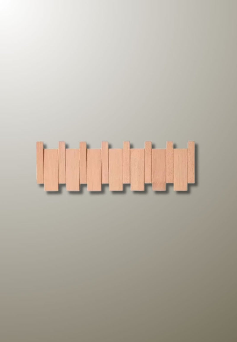 Porte-Manteau Mural Pliable à 6 Patères en Bois Clair, Lames Étagées