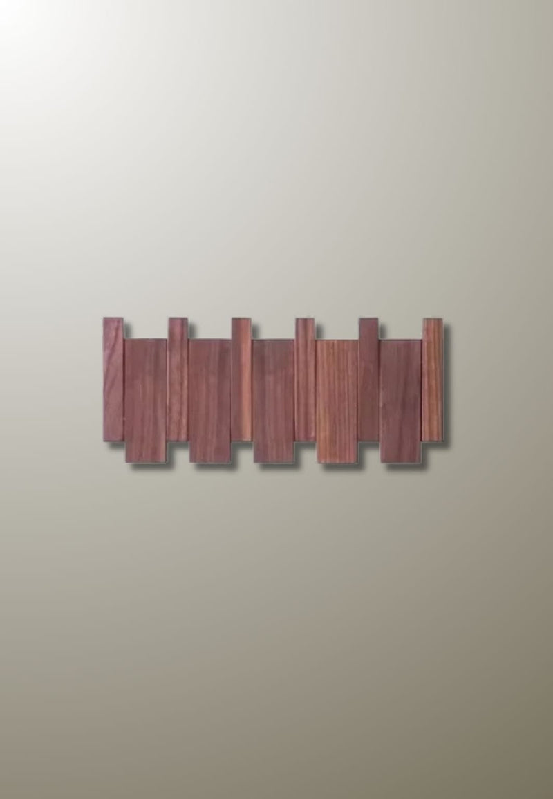 Porte-Manteau Mural Design en Bois Foncé à Patères Rabattables