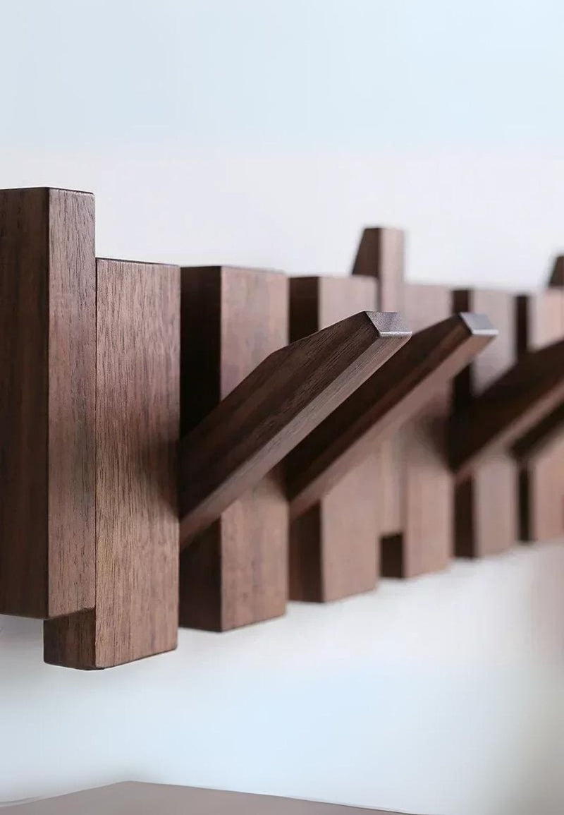 Porte-Manteau Mural Design en Bois Foncé à Patères Rabattables, vue 2