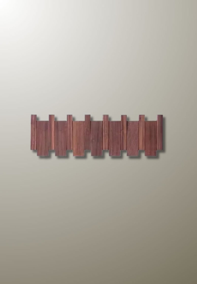 Porte-Manteau Mural en Bois Foncé, 6 Crochets Rabattables, Lames Droites