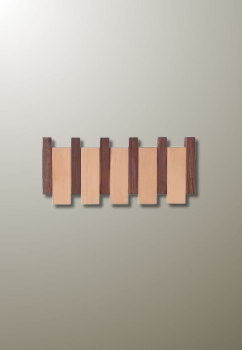 Porte-Manteau Mural en Bois Bicolore, 4 Crochets Rabattables