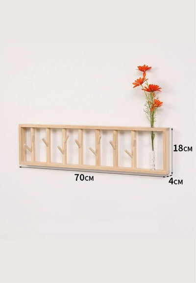 Porte-Manteau Mural en Bois Clair avec Vase Intégré, 70 cm