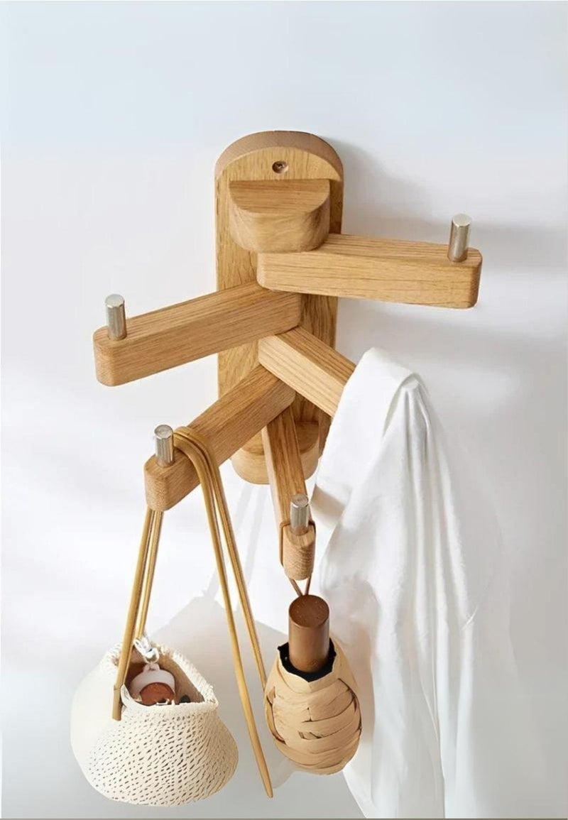 Porte-Manteau Mural Pivotant en Bois Clair, 5 Bras Orientables
