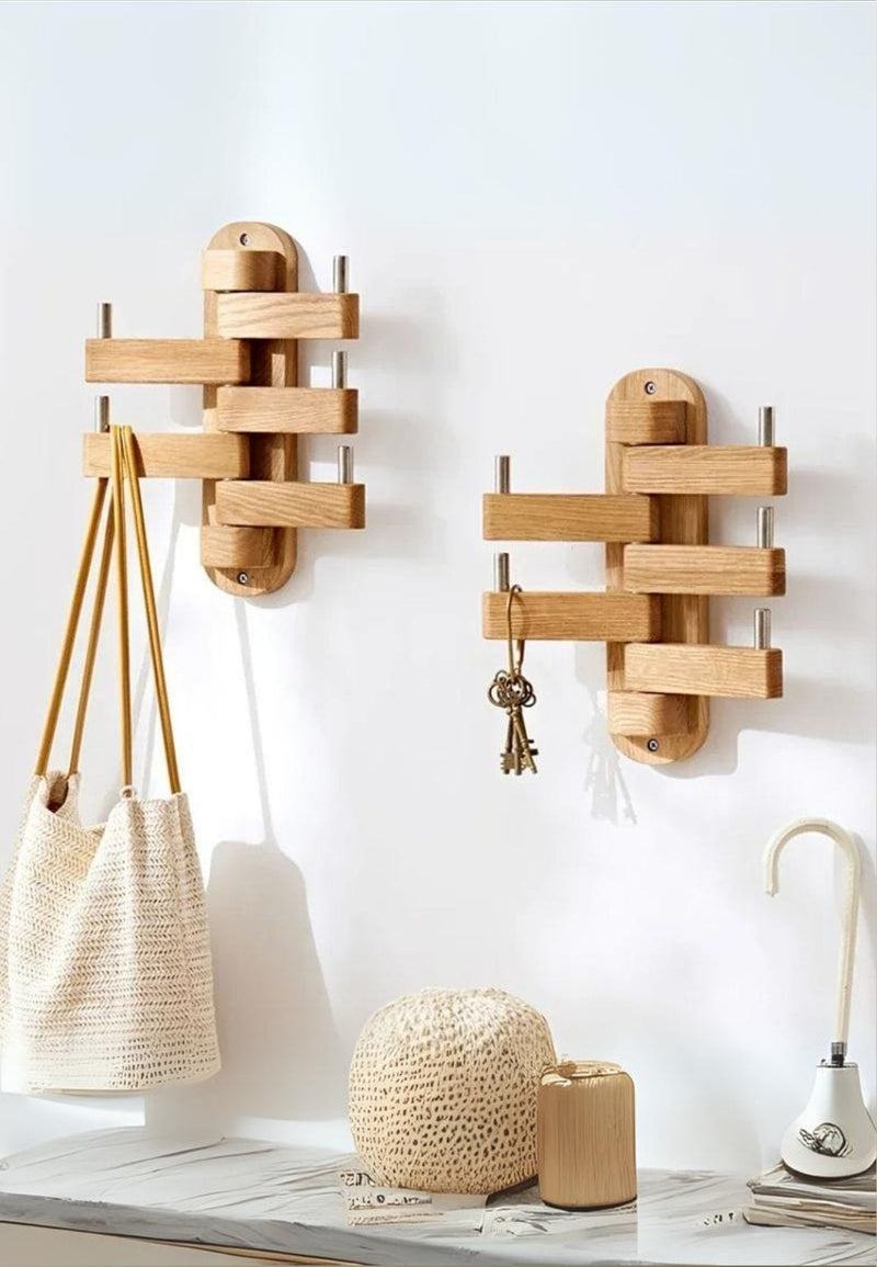 Porte-Manteau Mural Pivotant en Bois Clair, 5 Bras Orientables, vue 2