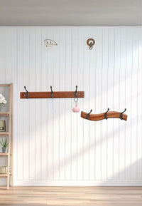 Porte-Manteau Mural en Bois Droit, 3 Doubles Crochets Bronze, vue 2