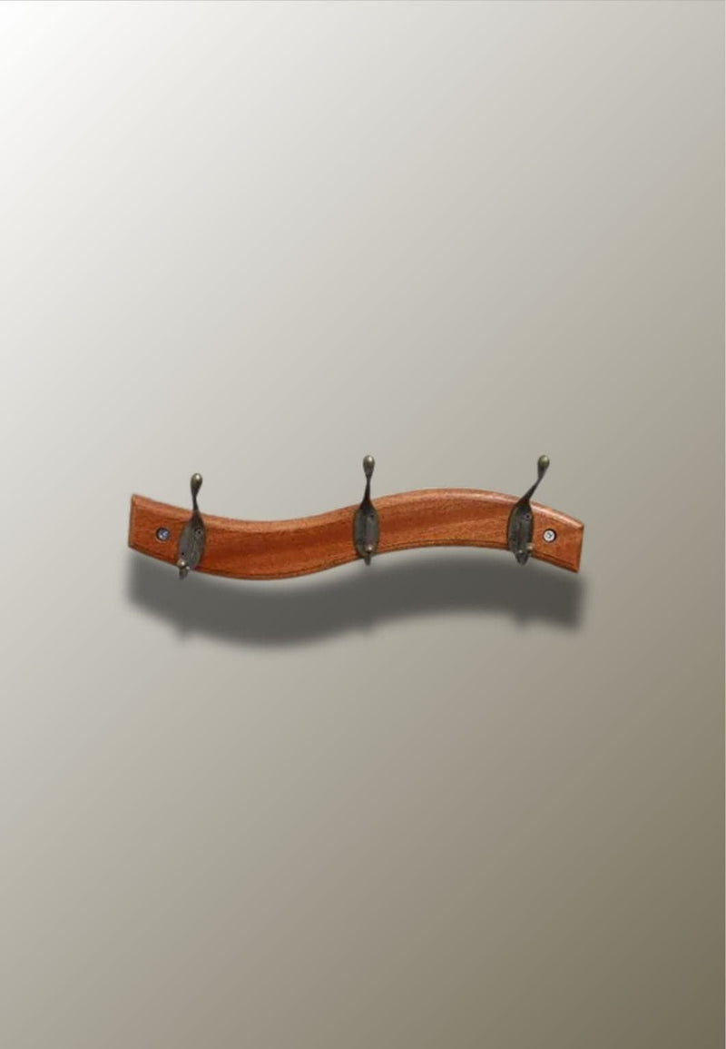 Porte-Manteau Mural en Bois Ondulé, 3 Doubles Crochets Bronze