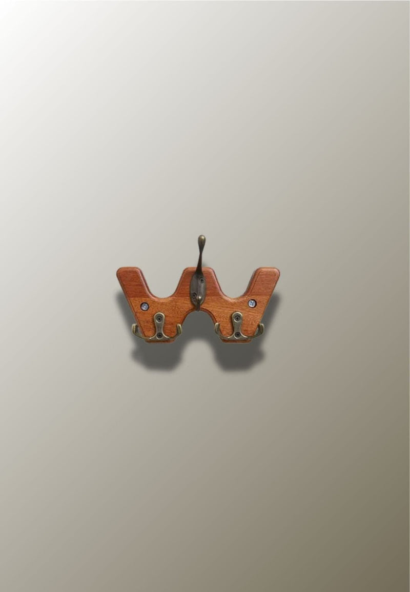 Porte-Manteau Mural en Bois en W, 3 Crochets Bronze