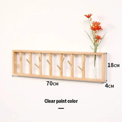 Porte-Manteau Mural en Bois Naturel avec Vase Intégré, 70 cm, vue 3