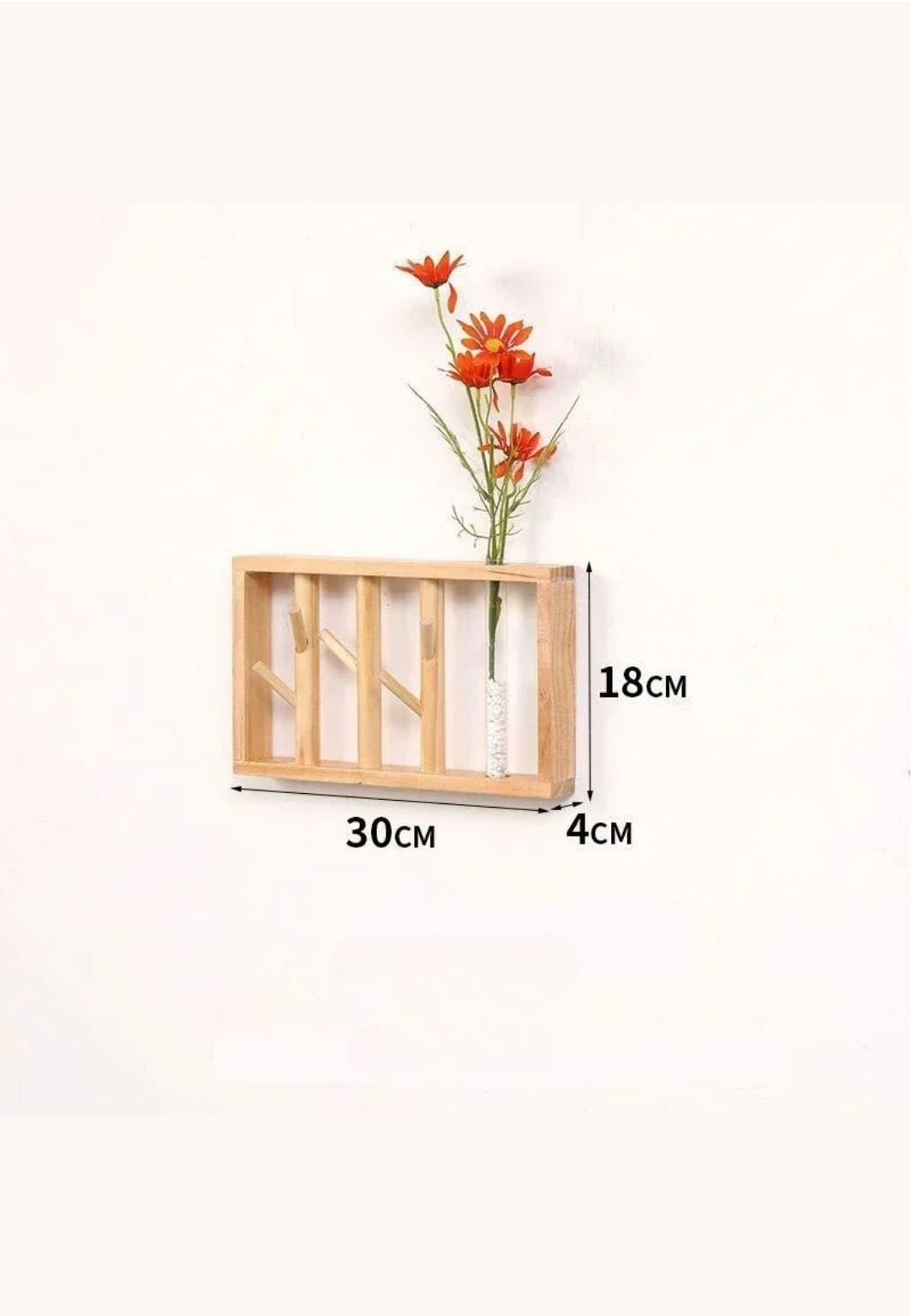 Porte-Manteau Mural en Bois avec Vase Intégré, Crochets Branches, 30 x 18 cm