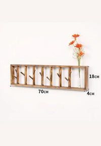 Porte-Manteau Mural en Bois Foncé avec Vase Intégré, 70 cm