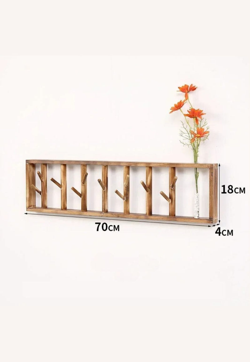 Porte-Manteau Mural en Bois Foncé avec Vase Intégré, 70 cm