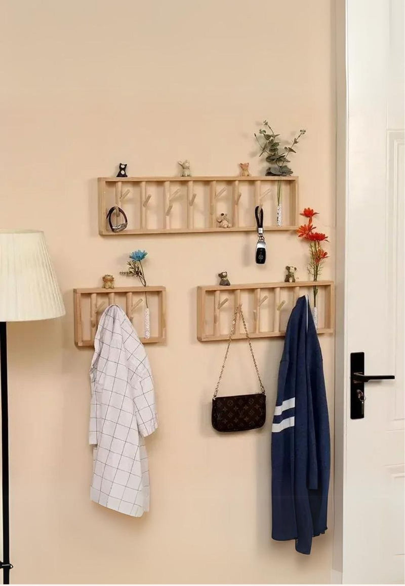Porte-Manteau Mural en Bois Foncé avec Vase Intégré, 70 cm, vue 3