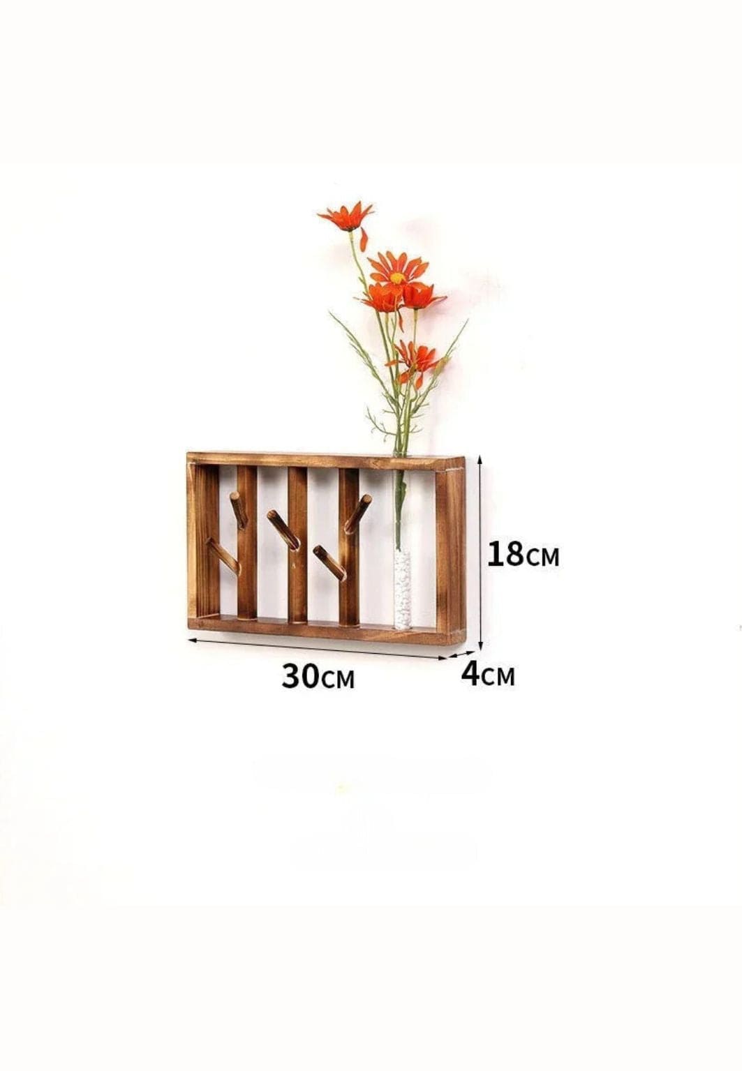 Porte-Manteau Mural en Bois Foncé avec Vase Intégré, 30 cm