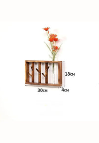 Porte-Manteau Mural en Bois Foncé avec Vase Intégré, 30 cm