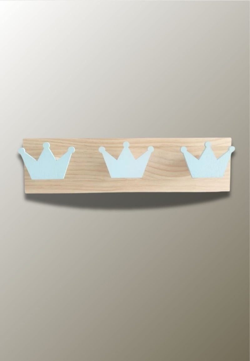 Porte-Manteau Mural Enfant en Bois, 3 Couronnes Bleu Clair
