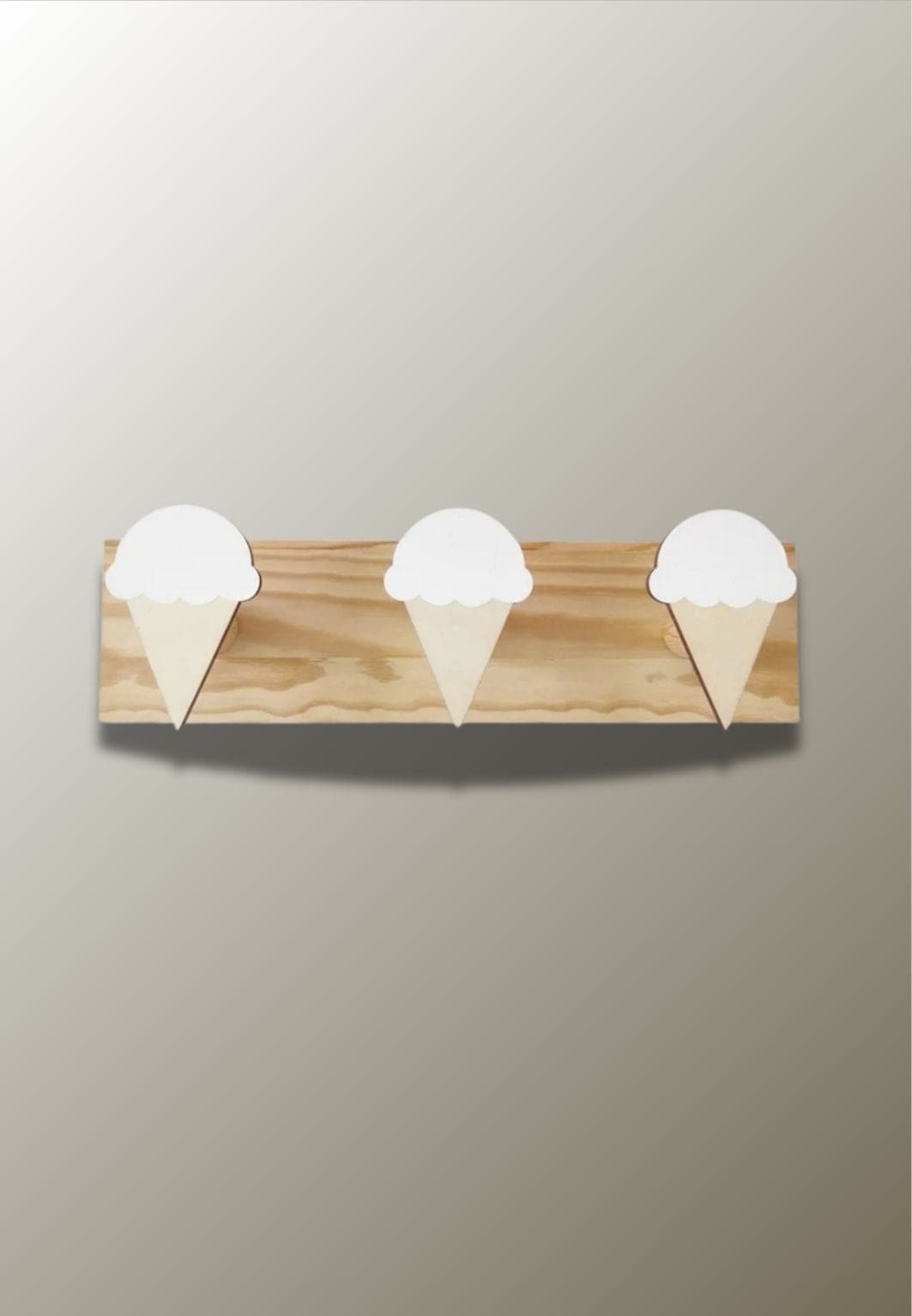 Porte-Manteau Mural Enfant en Bois, 3 Cornets de Glace Blancs