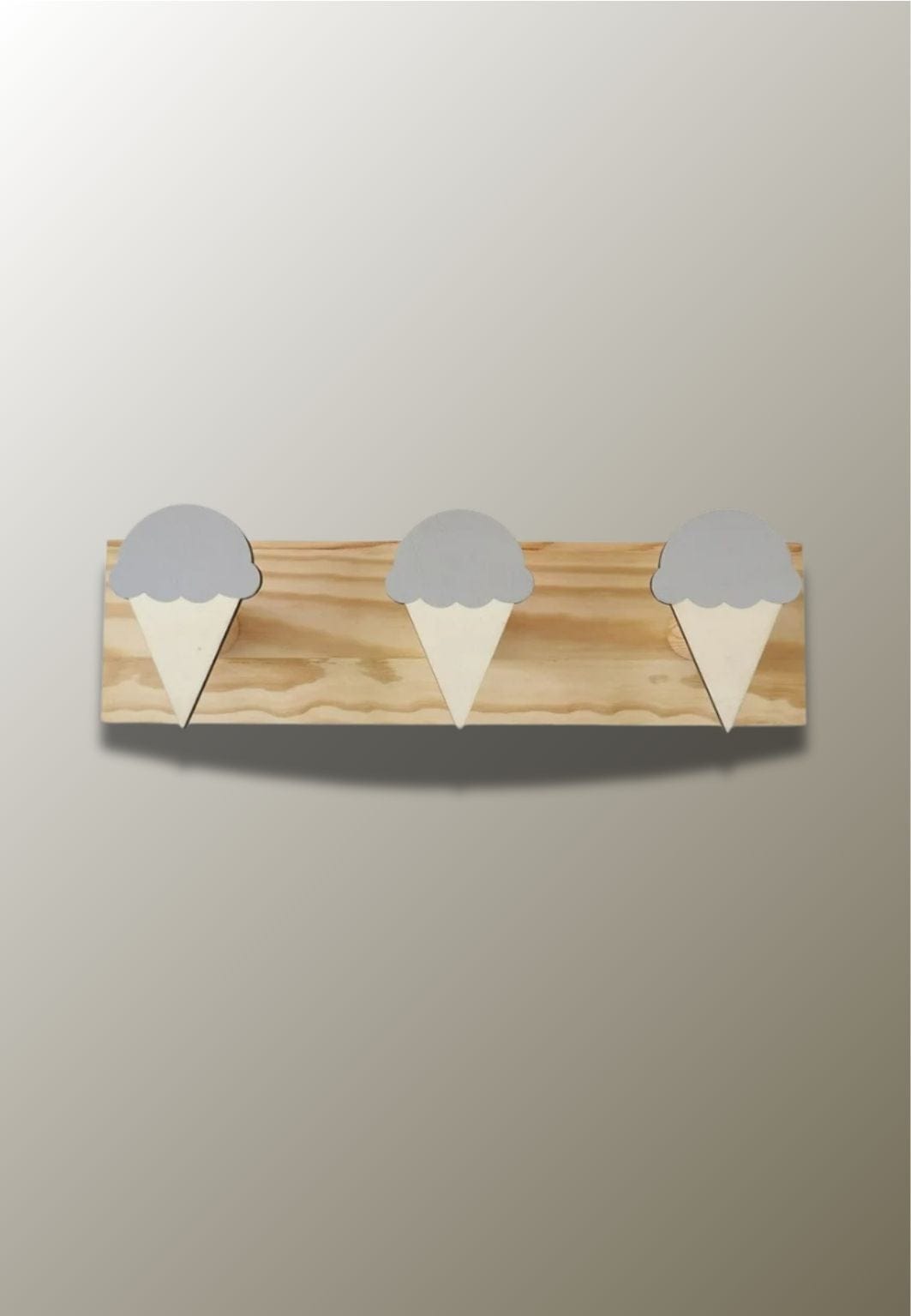 Porte-Manteau Mural Enfant en Bois, 3 Cornets de Glace Gris