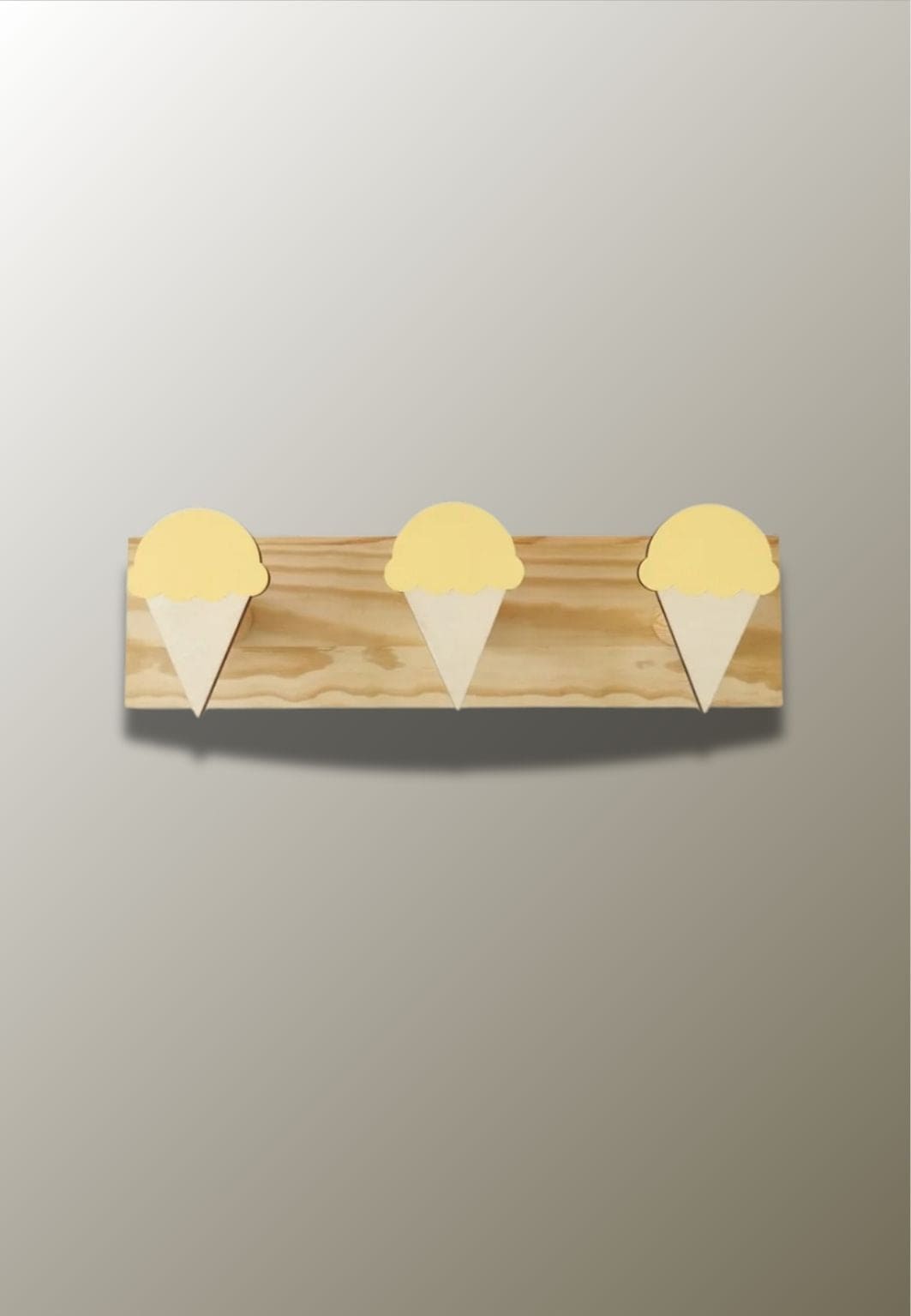 Porte-Manteau Mural Enfant en Bois, 3 Cornets de Glace Jaunes
