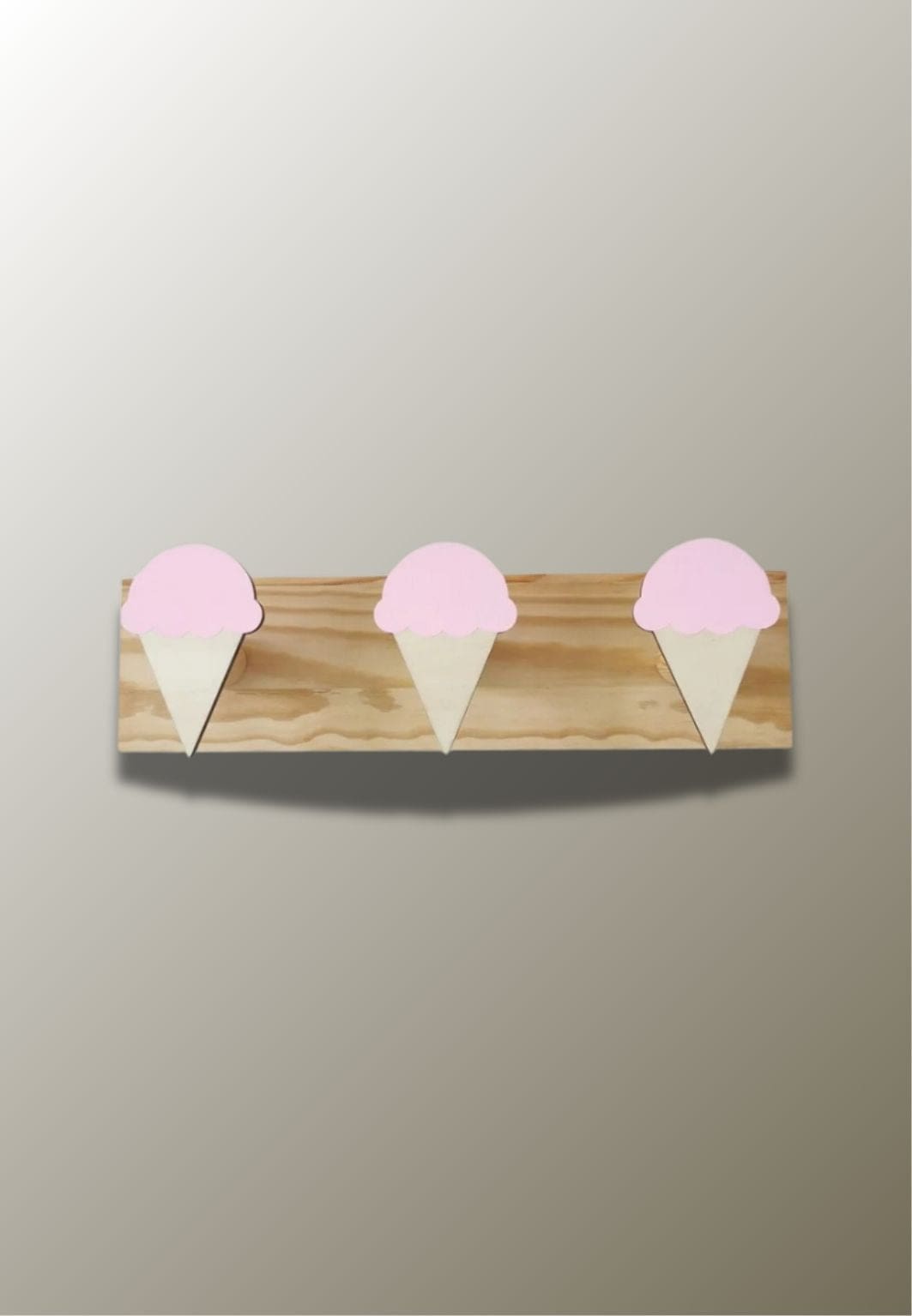 Porte-Manteau Mural Enfant en Bois, 3 Cornets de Glace Roses