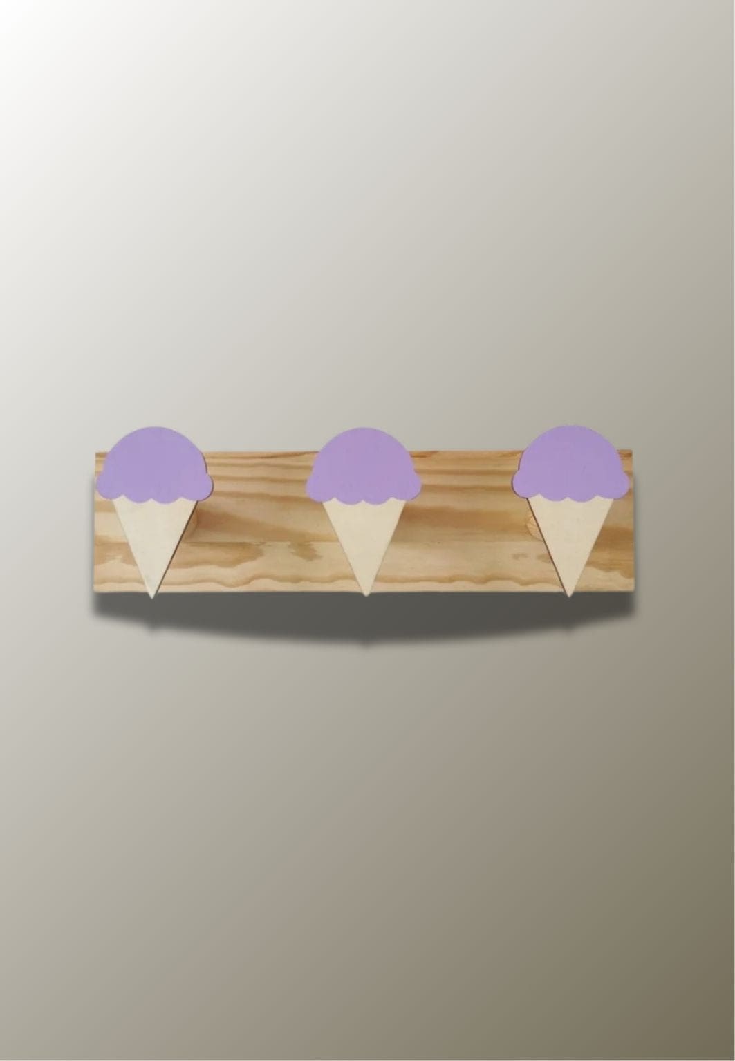 Porte-Manteau Mural Enfant en Bois, 3 Cornets de Glace Violets