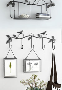 Porte-Manteau Mural Oiseaux sur Branche, 5 Crochets en Fer Noir, vue 2