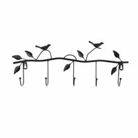 Porte-Manteau Mural Oiseaux sur Branche, 5 Crochets en Fer Noir, vue 3