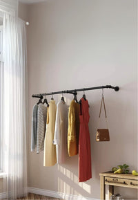 Porte-Manteau Mural Industriel, Tringle en Tube Noir de 180 cm