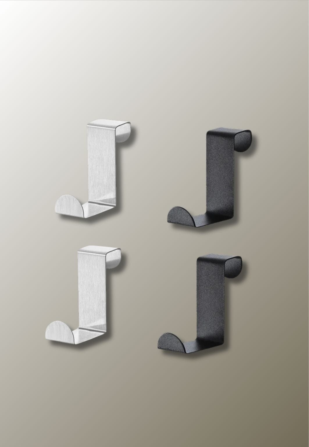 Patère de Porte, Lot de 4 Crochets Inox et Noirs, Sans Perçage