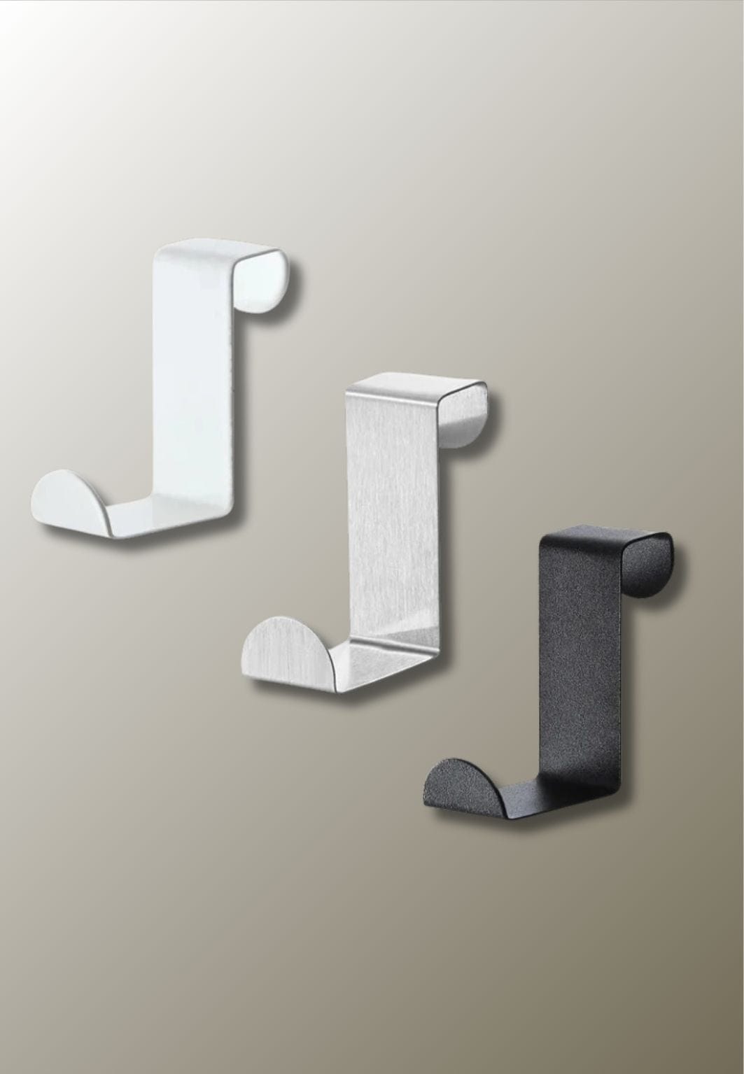 Patère de Porte Lot de 3 Crochets Blanc, Acier Brossé et Noir