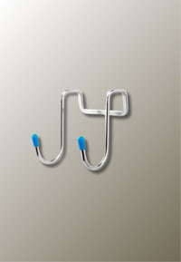 Patère de Porte Double Crochet en Inox, Embouts Bleus, Sans Perçage