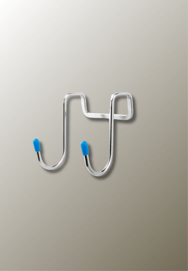 Patère de Porte Double Crochet en Inox, Embouts Bleus, Sans Perçage