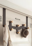 Patère de Porte Noire 8 Crochets Boutons en Bois, Largeur 41 cm
