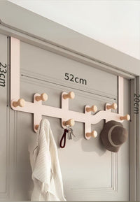 Patère de Porte 10 Crochets en Bois, Support Rose, Largeur 52 cm